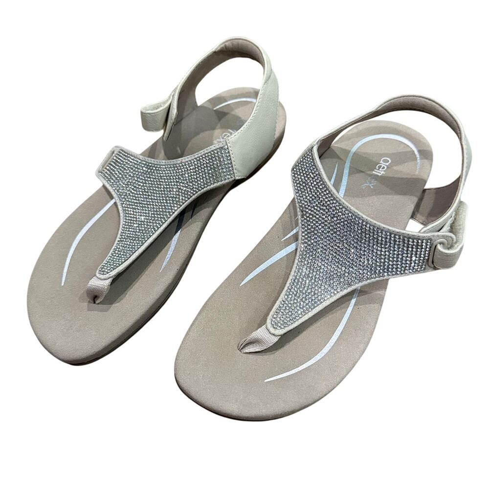 Aetrex Women's Sparkle T-Strap Sandals in Silver